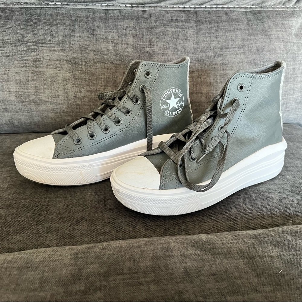 Women’s high top faux leather converse , size 7.5 , fur detail , lightly worn